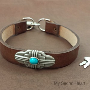 LEATHER - COLLAR - BROWN WITH TURQUOISE 4