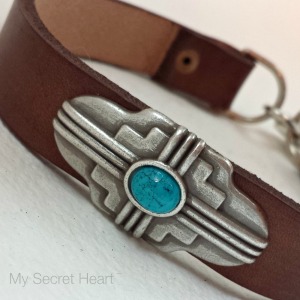 LEATHER - COLLAR - BROWN WITH TURQUOISE 6